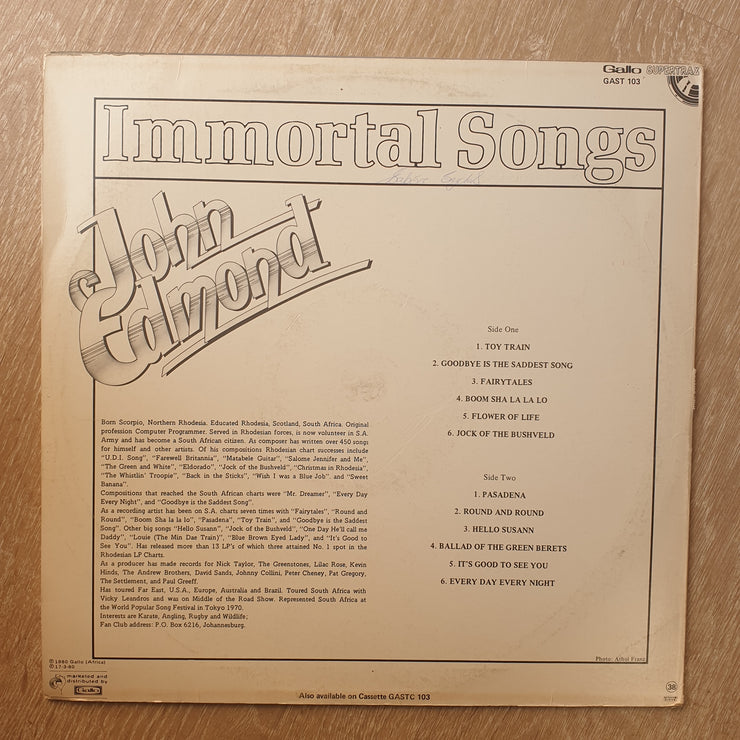 John Edmond - Immortal Songs  - Vinyl LP Record - Very-Good Quality (VG) - C-Plan Audio
