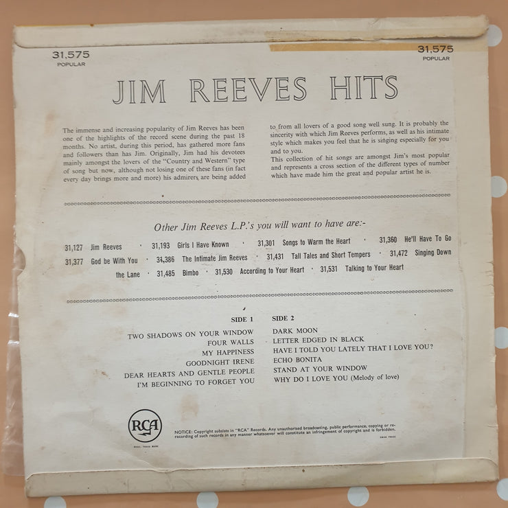 Jim Reeves - Hits - Vinyl LP Record - Very-Good Quality (VG) - C-Plan Audio