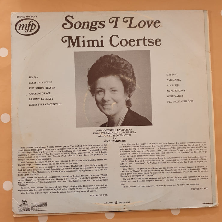 Mimi Coertse -– Songs I Love - Vinyl LP Record - Very-Good Quality (VG) - C-Plan Audio