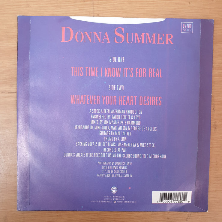 Donna Summer ‎– This Time I Know It's For Real - Vinyl 7" Record - Very-Good+ Quality (VG+) - C-Plan Audio