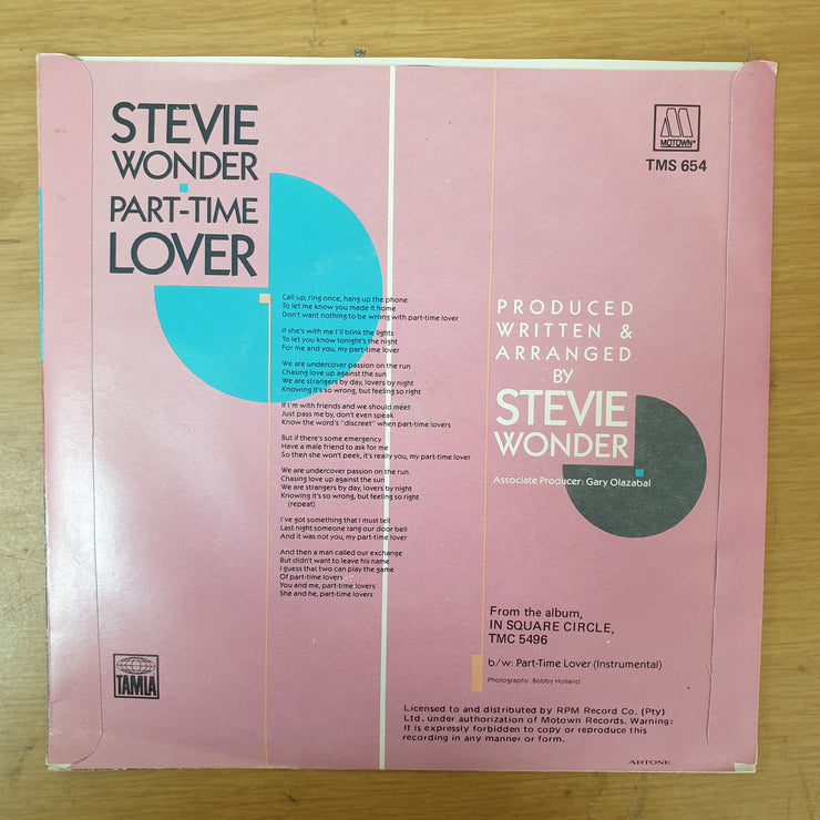 Stevie Wonder ‎– Part-Time Lover - Vinyl 7" Record - Very-Good+ Quality (VG+) - C-Plan Audio