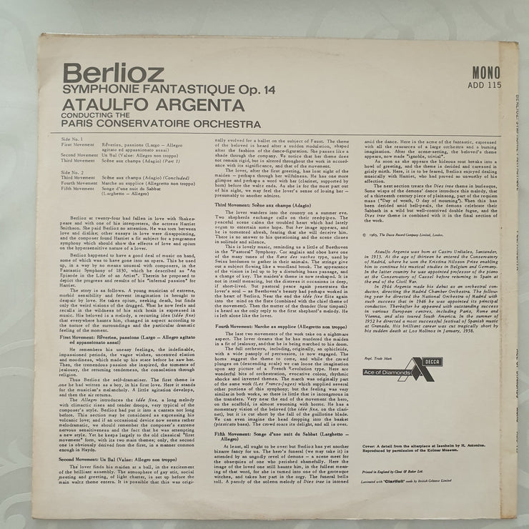 Berlioz — Paris Conservatoire Orchestra / Argenta ‎– Symphonie Fantastique Op. 14 - Vinyl LP Record - Very-Good Quality (VG) - C-Plan Audio