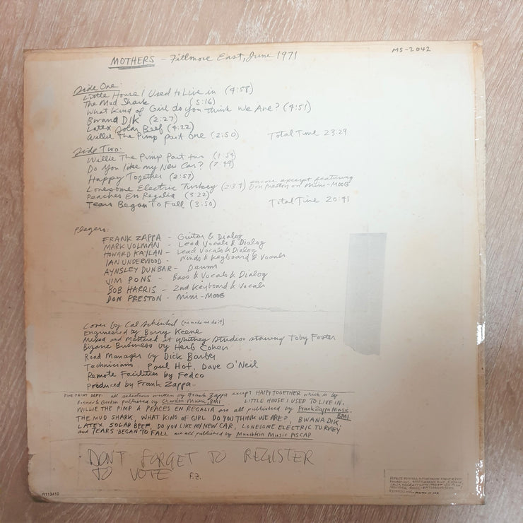 Frank Zappa - The Mothers ‎– Fillmore East - June 1971 - Vinyl LP Record - Very-Good Quality (VG) - C-Plan Audio