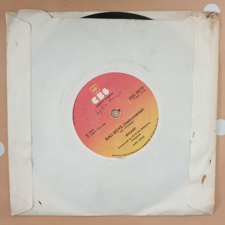 Wham! ‎– Bad Boys - Vinyl 7" Record - Very-Good+ Quality (VG+) - C-Plan Audio