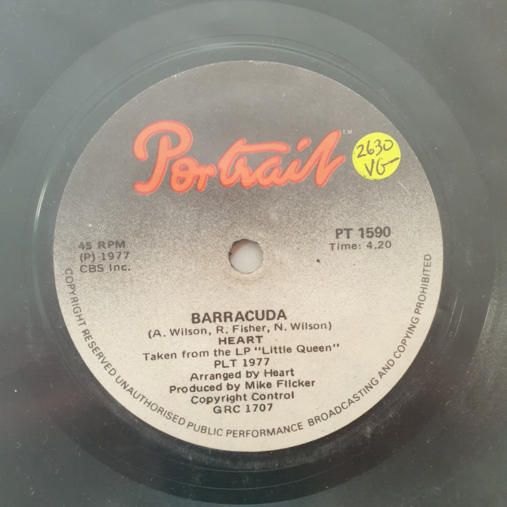 Heart ‎– Barracuda - Vinyl 7" Record - Very-Good- Quality (VG-) - C-Plan Audio