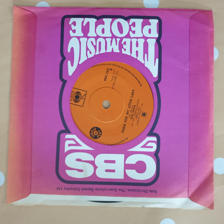 Mac Davis ‎– Baby Don't Get Hooked On Me / Poem For My Little Lady - Vinyl 7" Record - Very-Good+ Quality (VG+) - C-Plan Audio