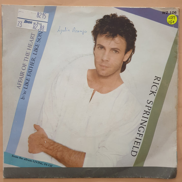 Rick Springfield ‎– Affair of the Heart - Vinyl 7" Record - Very-Good+ Quality (VG+) - C-Plan Audio