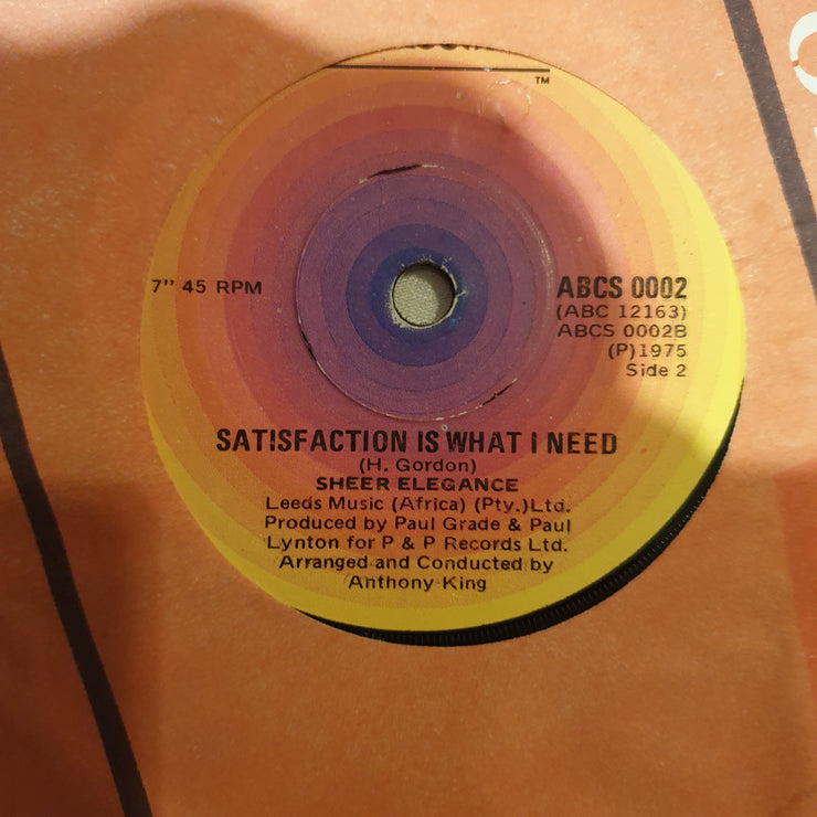Sheer Elegance ‎– Milky Way / Satisfaction Is What I Need - Vinyl 7" Record - Very-Good+ Quality (VG+) - C-Plan Audio