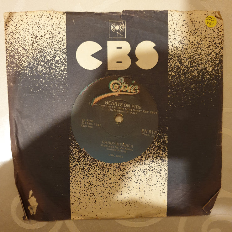 Randy Meisner - Hearts on Fire - Vinyl 7" Record - Very-Good+ Quality (VG+) - C-Plan Audio