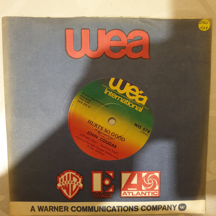 John Cougar ‎– Hurts So Good - Vinyl 7" Record - Very-Good+ Quality (VG+) - C-Plan Audio