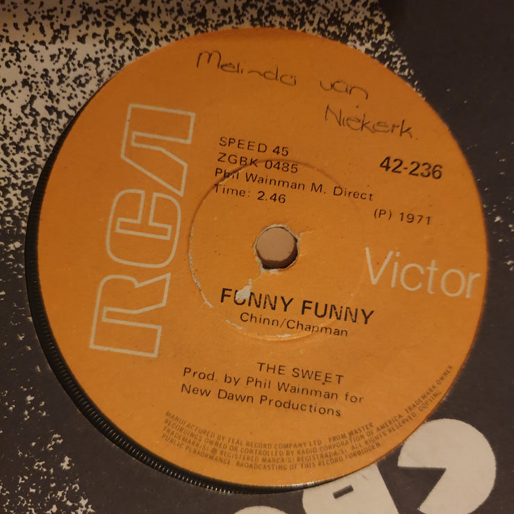 The Sweet ‎– Funny Funny - Vinyl 7" Record - Good Quality (G) - C-Plan Audio