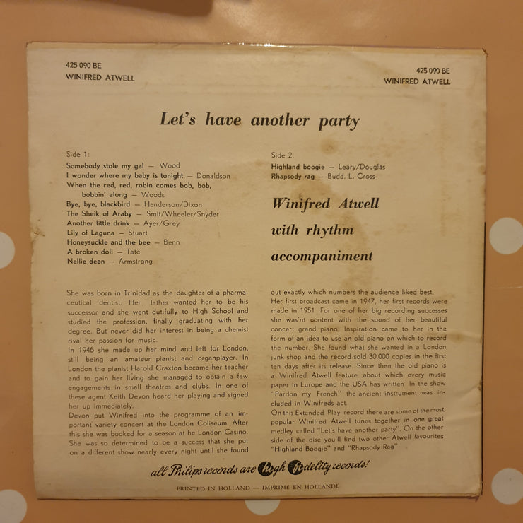 Winifred Atwell ‎– Let's Have Another Party - Vinyl 7" Record - Very-Good+ Quality (VG+) - C-Plan Audio
