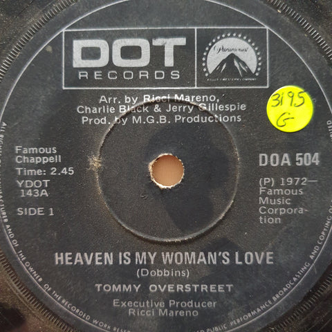 Tommy Overstreet ‎– Heaven Is My Woman's Love - Vinyl 7" Record - Good Quality (G) - C-Plan Audio