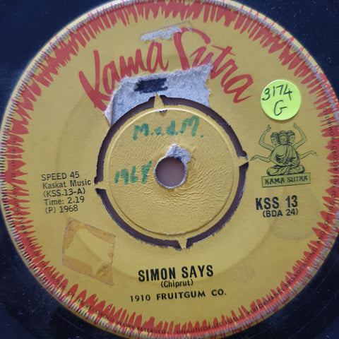1910 Fruitgum Co. ‎– Simon Says - Vinyl 7" Record - Good Quality (G) - C-Plan Audio