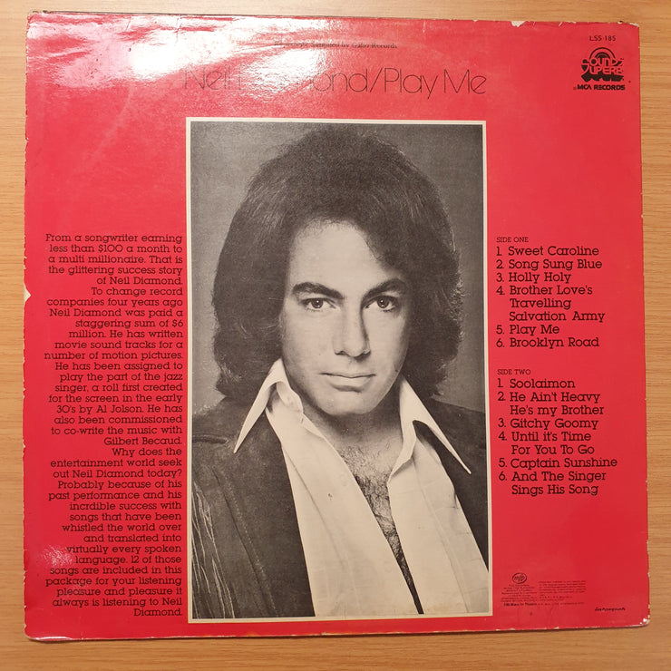 Neil Diamond ‎– Play Me - Vinyl LP Record - Very-Good Quality (VG) - C-Plan Audio