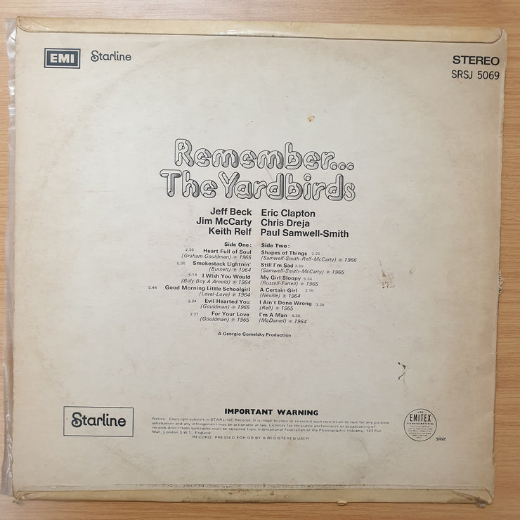 The Yardbirds ‎– Remember... The Yardbirds (Beck, Clapton..) - Vinyl LP Record - Very-Good+ Quality (VG+)