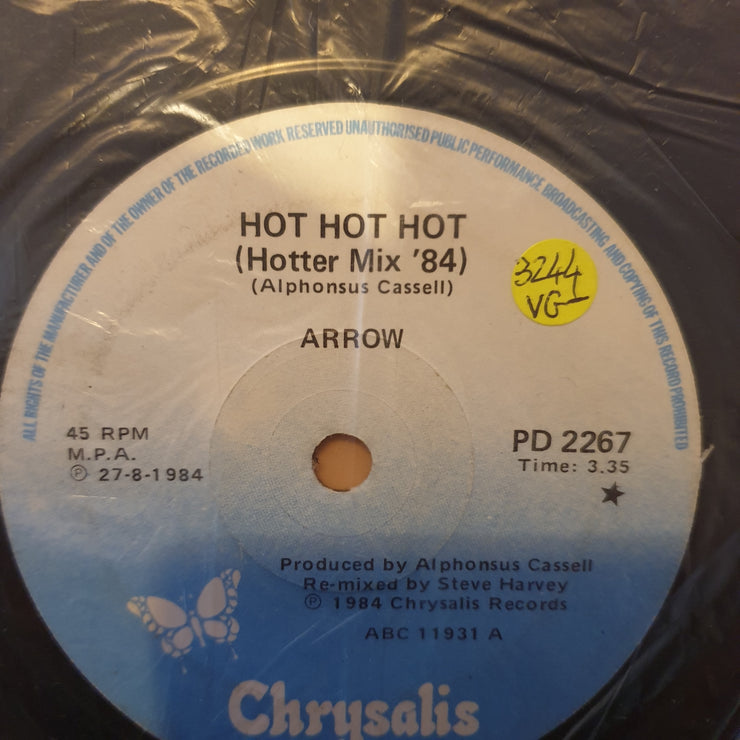 Arrow ‎– Hot Hot Hot - Vinyl 7" Record - Very-Good- Quality (VG-)