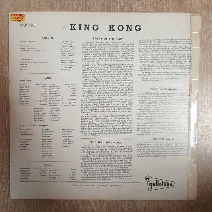 Todd Matshikiza / Pat Williams ‎– King Kong - All African Jazz Opera - Vinyl LP Record - Very-Good+ Quality (VG+)
