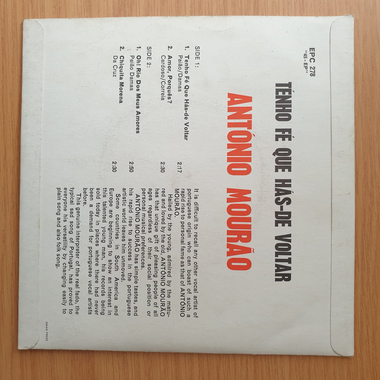 António Mourão – Ténho Fé Que Hás-De Voltar - Vinyl 7" Record - Very-Good+ Quality (VG+) (verygoodplus)