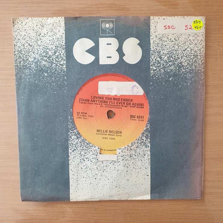 Willie Nelson  – On The Road Again / Loving You Was Easier (Than Anything I'll Ever Do Again) - Vinyl 7" Record - Very-Good+ Quality (VG+) (verygoodplus)
