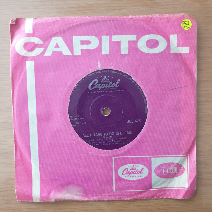 Bobbie Gentry & Glen Campbell – All I Have To Do Is Dream / Walk Right Back - Vinyl 7" Record - Very-Good+ Quality (VG+) (verygoodplus)