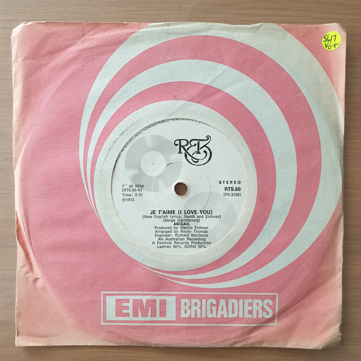 Abigail – Je T'Aime (I Love You) - Vinyl 7" Record - Very-Good+ Quality (VG+) (verygoodplus)