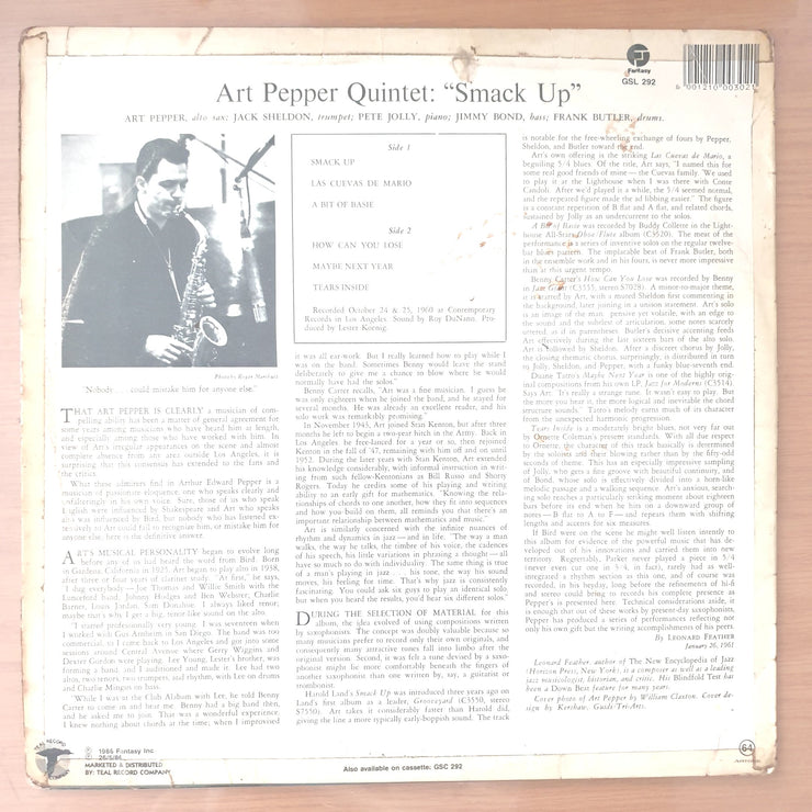 Art Pepper Quintet – Smack Up - Vinyl LP Record - Good Quality (G) (good)