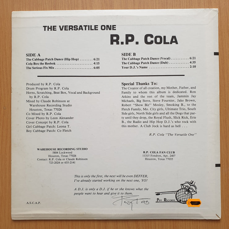 R.P. Cola The Versatile One – The Cabbage Patch Dance – Vinyl LP Record - Very-Good+ Quality (VG+) (verygoodplus)