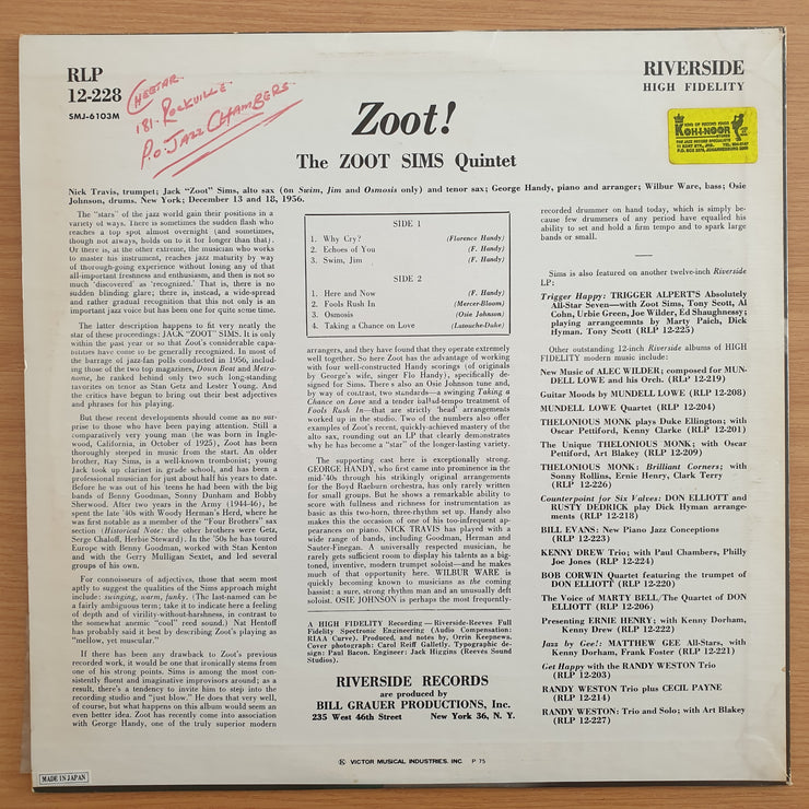The Zoot Sims Quintet – Zoot! (Japan Pressing) – Vinyl LP Record - Very-Good+ Quality (VG+)