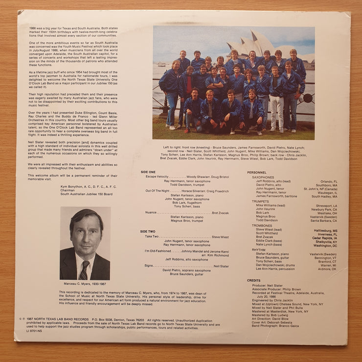 North Texas State University One O'Clock Lab Band* Directed By Neil Slater – Live In Australia - The 1986 Tour -  Vinyl LP Record - Very-Good+ Quality (VG+)