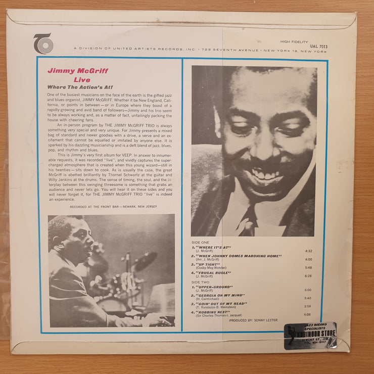 Jimmy McGriff – Live Where The Action's At! ‎– Vinyl LP Record - Very-Good+ Quality (VG+)
