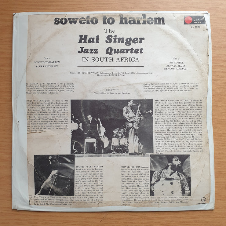 The Hal Singer Jazz Quartet – Soweto To Harlem - Vinyl LP Record - Opened  - Good+ Quality (G+)