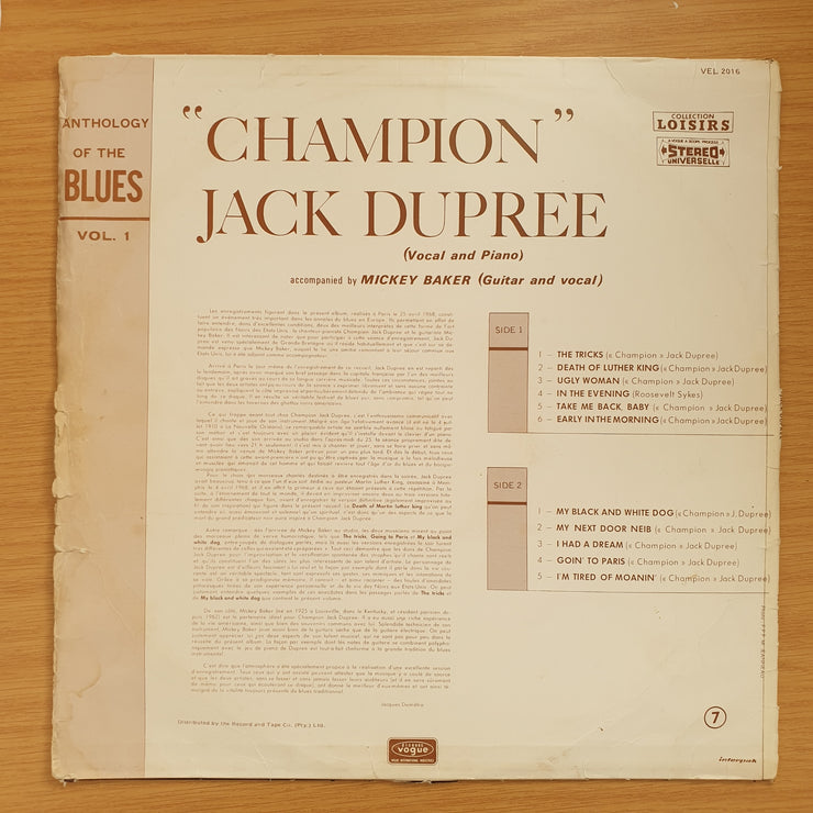 Champion Jack Dupree – Anthology Of The Blues (VEL) - Vinyl LP Record - Very-Good+ Quality (VG+) (verygoodplus)
