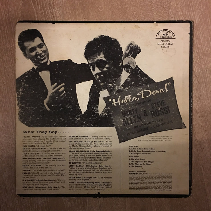 Hello Dere! Marty Allen and Steve Rossi Recorded Live at the Sands in Las Vegas  - Vinyl LP Record - Opened  - Very-Good Quality (VG) - C-Plan Audio