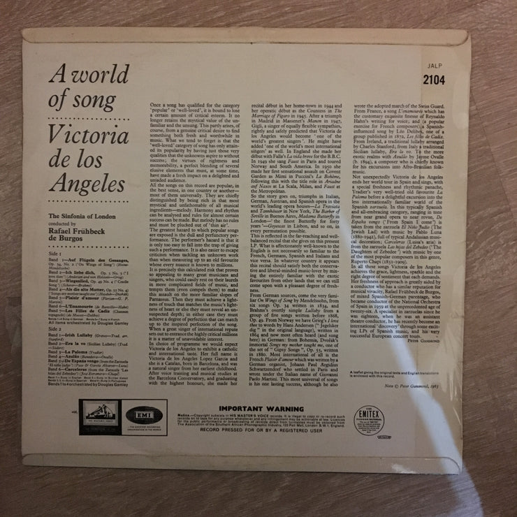 Victoria De Los Angeles ‎– A World Of Song - Vinyl LP - Opened  - Very-Good+ Quality (VG+) - C-Plan Audio