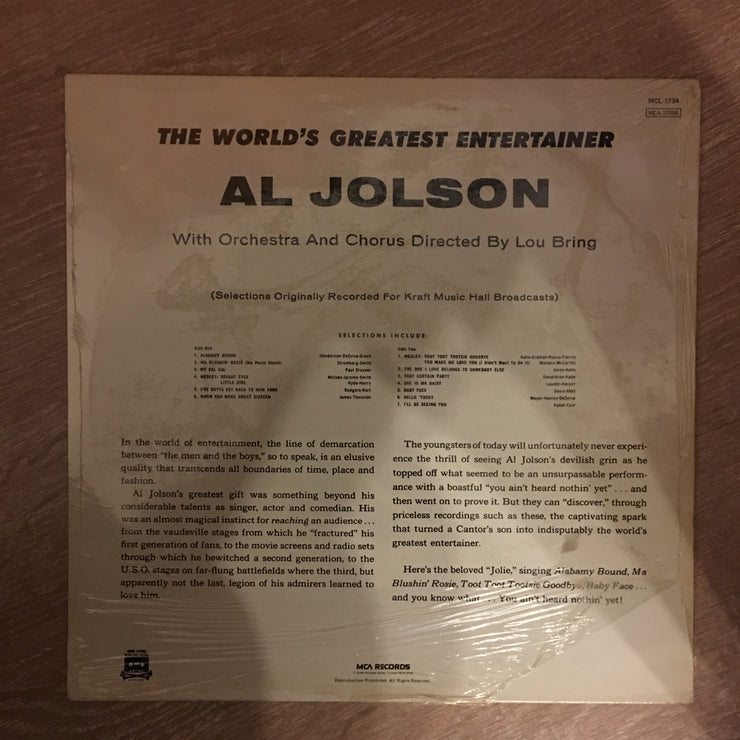 Al Jolson ‎– The World's Greatest Entertainer - Vinyl LP - Sealed - C-Plan Audio