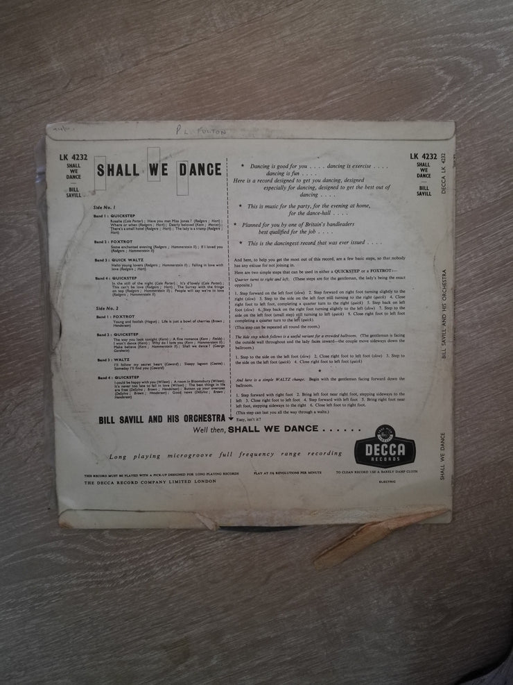 Bill Savill And His Orchestra ‎– Shall We Dance Design For Dancing - Vinyl LP Record - Opened  - Very-Good Quality (VG) - C-Plan Audio