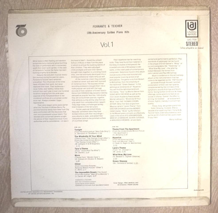 Ferrante & Teicher - Vol1 - 10th Anniversary Golden Piano Hits - Vinyl LP Record - Opened  - Very-Good Quality (VG) - C-Plan Audio