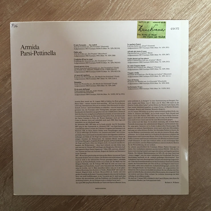 Court Opera Classics - Armida Parsi Pettinella 1868-1949 - Vinyl LP Record - Opened  - Very-Good+ Quality (VG+) - C-Plan Audio