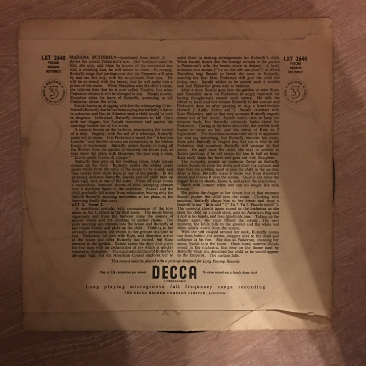 Puccini - Madame Butterfly Record 3 - Vinyl LP Record - Opened  - Good Quality (G) - C-Plan Audio