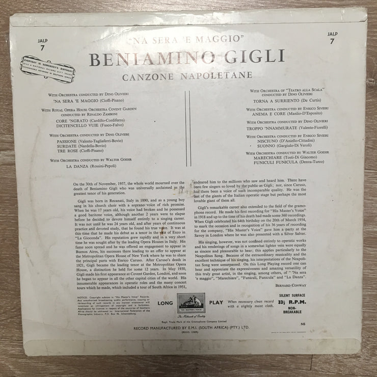Beniamino Gigli ‎– Canzoni Napoletane - Vinyl LP Record - Opened  - Good+ Quality (G+) - C-Plan Audio