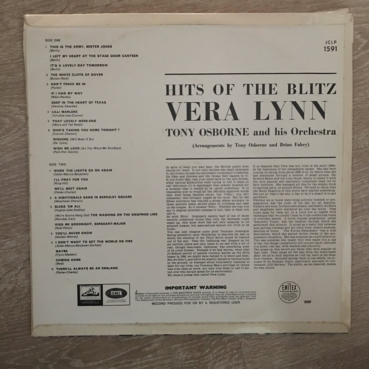 Vera Lynn With Tony Osborne And His Orchestra ‎– Hits Of The Blitz - Vinyl LP Record - Opened  - Very-Good+ Quality (VG+) - C-Plan Audio