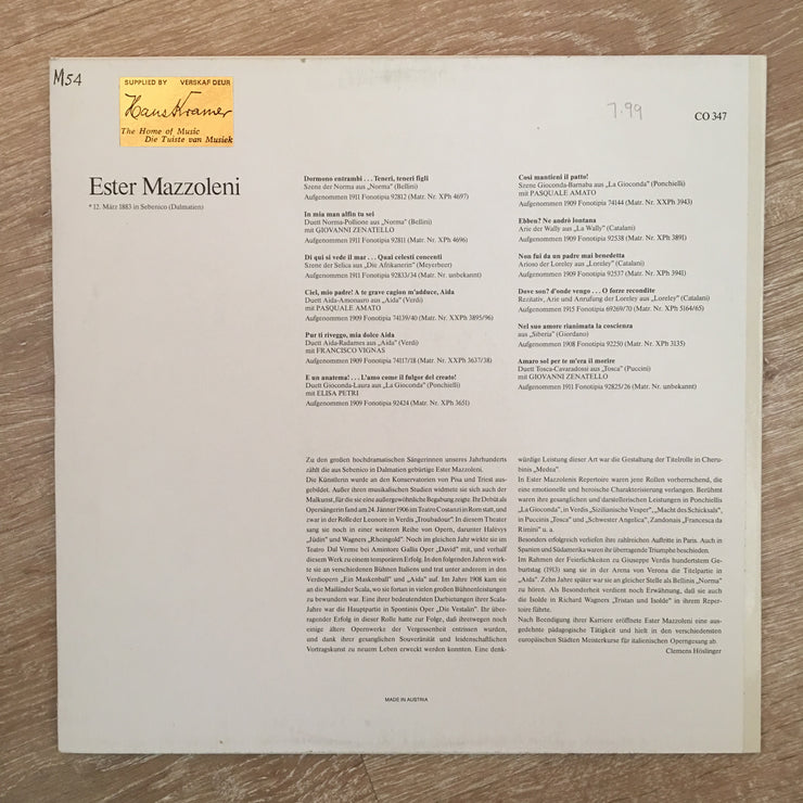 Court Opera Classics - Ester Mazzoleni - Vinyl LP Record - Opened  - Very-Good+ Quality (VG+) - C-Plan Audio