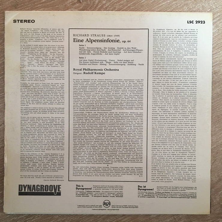 Richard Strauss, Rudolf Kempe, Royal Philharmonic Orchestra ‎– An Alpine Symphony - Vinyl LP Record - Opened  - Very-Good Quality (VG) - C-Plan Audio