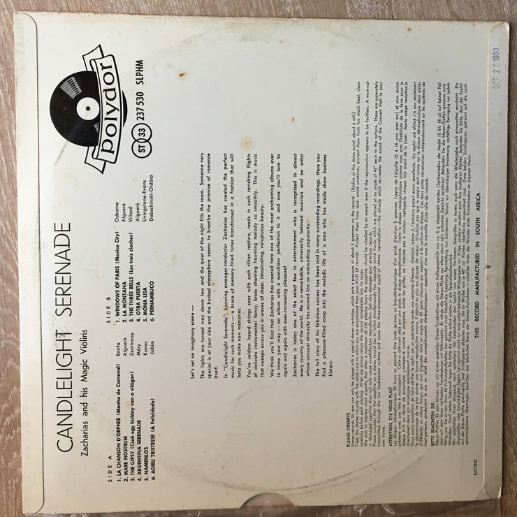 Zacharias And His Magic Violins ‎– Candlelight Serenade – Vinyl LP Record - Opened  - Very-Good+ Quality (VG+) - C-Plan Audio