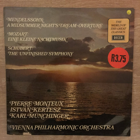 Mendelssohn, Mozart, Schubert - Vienna Philharmonic Orchestra ‎– A Midsummer Night's Dream - Overture • Eine Kleine Nachtmusik • The Unfinished Symphonyt ‎- Vinyl LP Record - Opened  - Very-Good+ Quality (VG+) - C-Plan Audio