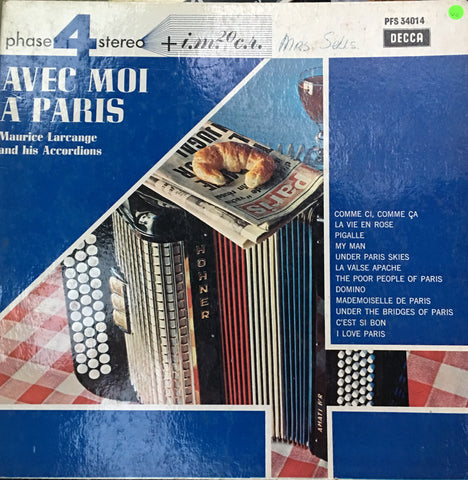 Maurice Larcange and his Accordians  - Avec Moi A Paris - Vinyl LP Record - Opened  - Very-Good Quality (VG) - C-Plan Audio