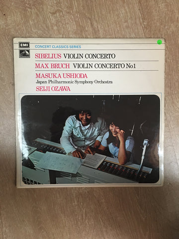 Sibelius, Max Bruch, Masuka Ushioda, Japan Philharmonic Symphony Orchestra, Seiji Ozawa ‎– Violin Concertos - Vinyl LP Record - Opened  - Very-Good Quality (VG) - C-Plan Audio