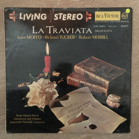 Verdi, Anna Moffo, Richard Tucker  Robert Merrill, Rome Opera Orchestra And Chorus, Fernando Previtali ‎– La Traviata ‎– Vinyl LP Record - Opened  - Good+ Quality (G+) - C-Plan Audio