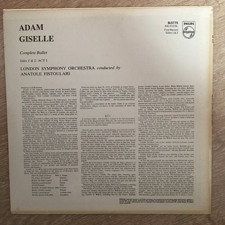 Adam Giselle - Complete Ballet - London Symphony Orchestra - Anatoli Pistoulari - Vinyl LP Record - Opened  - Very-Good Quality (VG) - C-Plan Audio